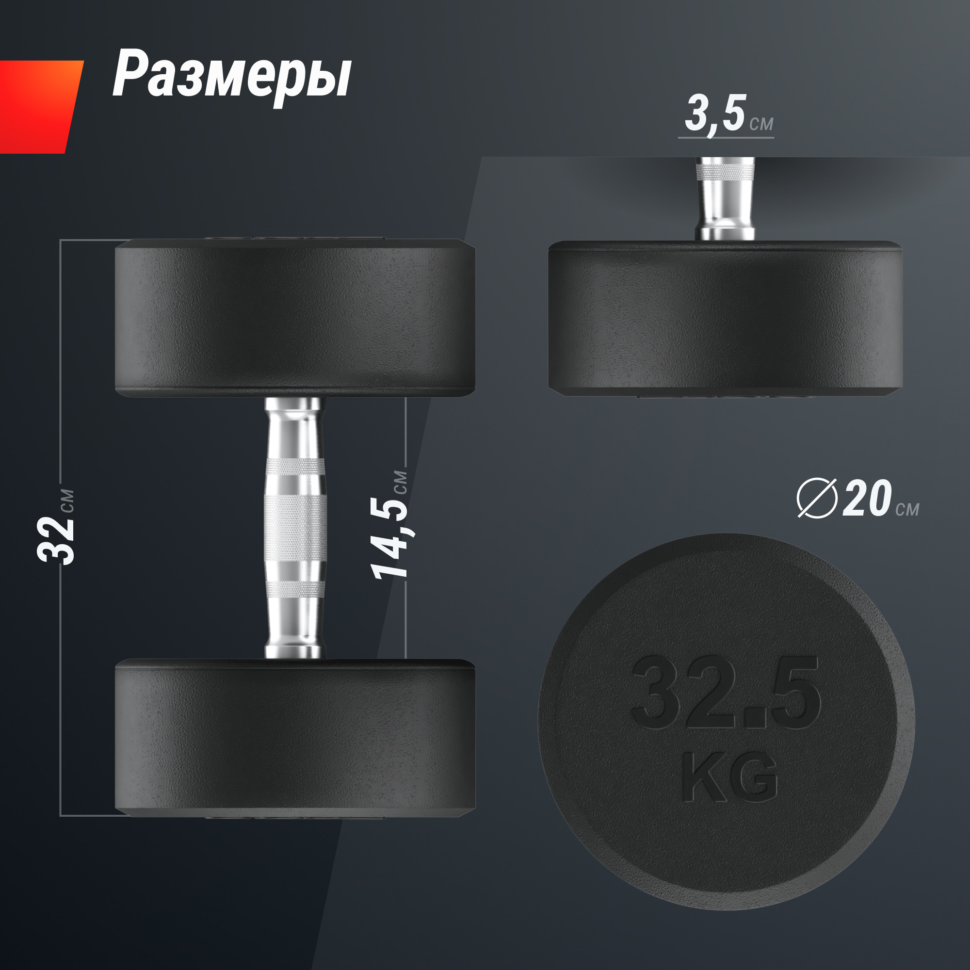 Гантель круглая обрезиненная 32,5 кг UnixFit PRO DBRND32_5PBKx2 2 шт 2000_2000