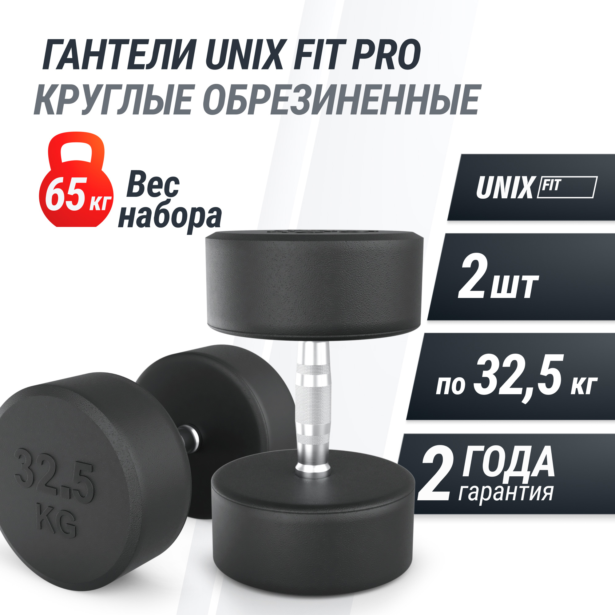 Гантель круглая обрезиненная 32,5 кг UnixFit PRO DBRND32_5PBKx2 2 шт 2000_2000