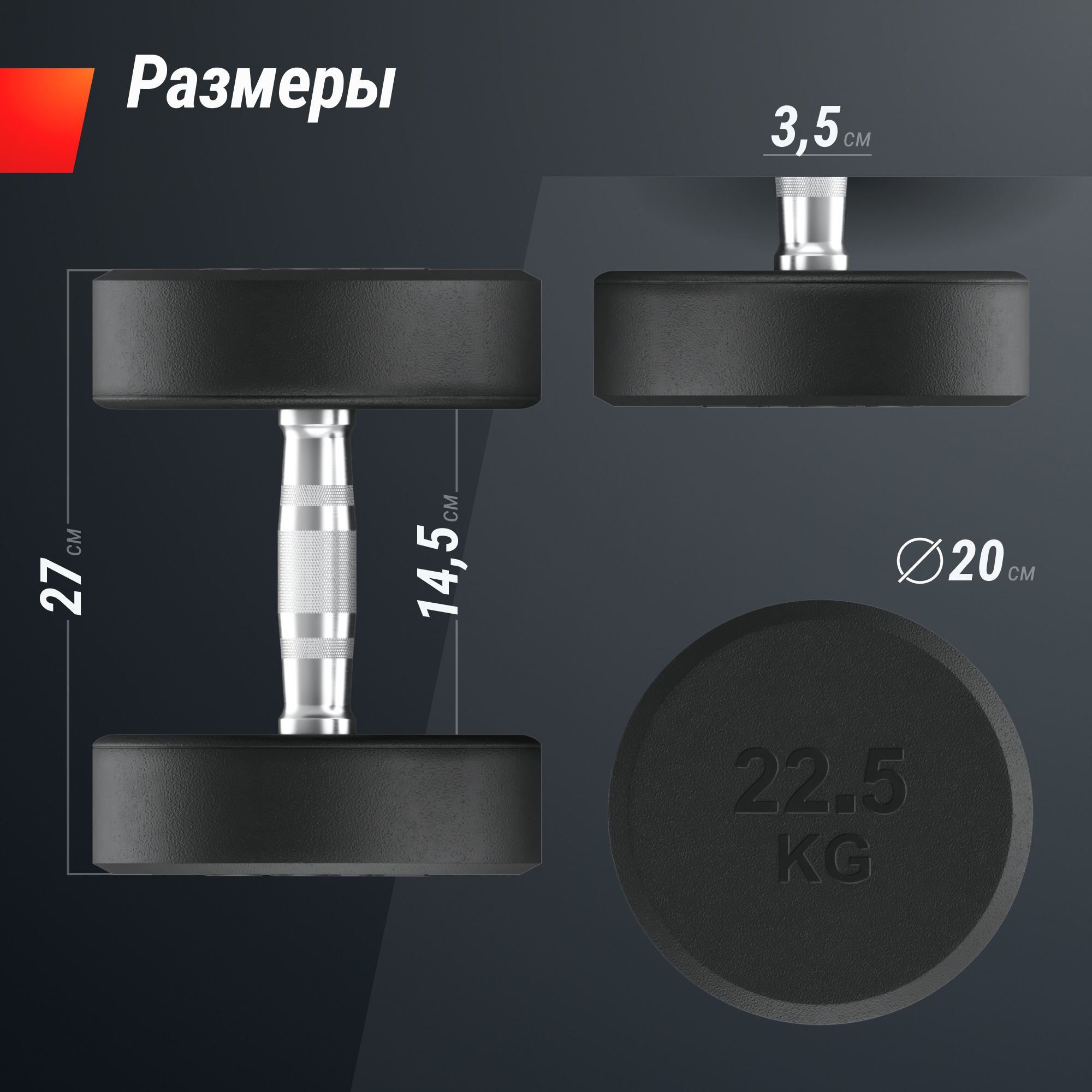 Гантель круглая обрезиненная 22,5 кг UnixFit PRO DBRND22_5PBKx2 2 шт 2000_2000