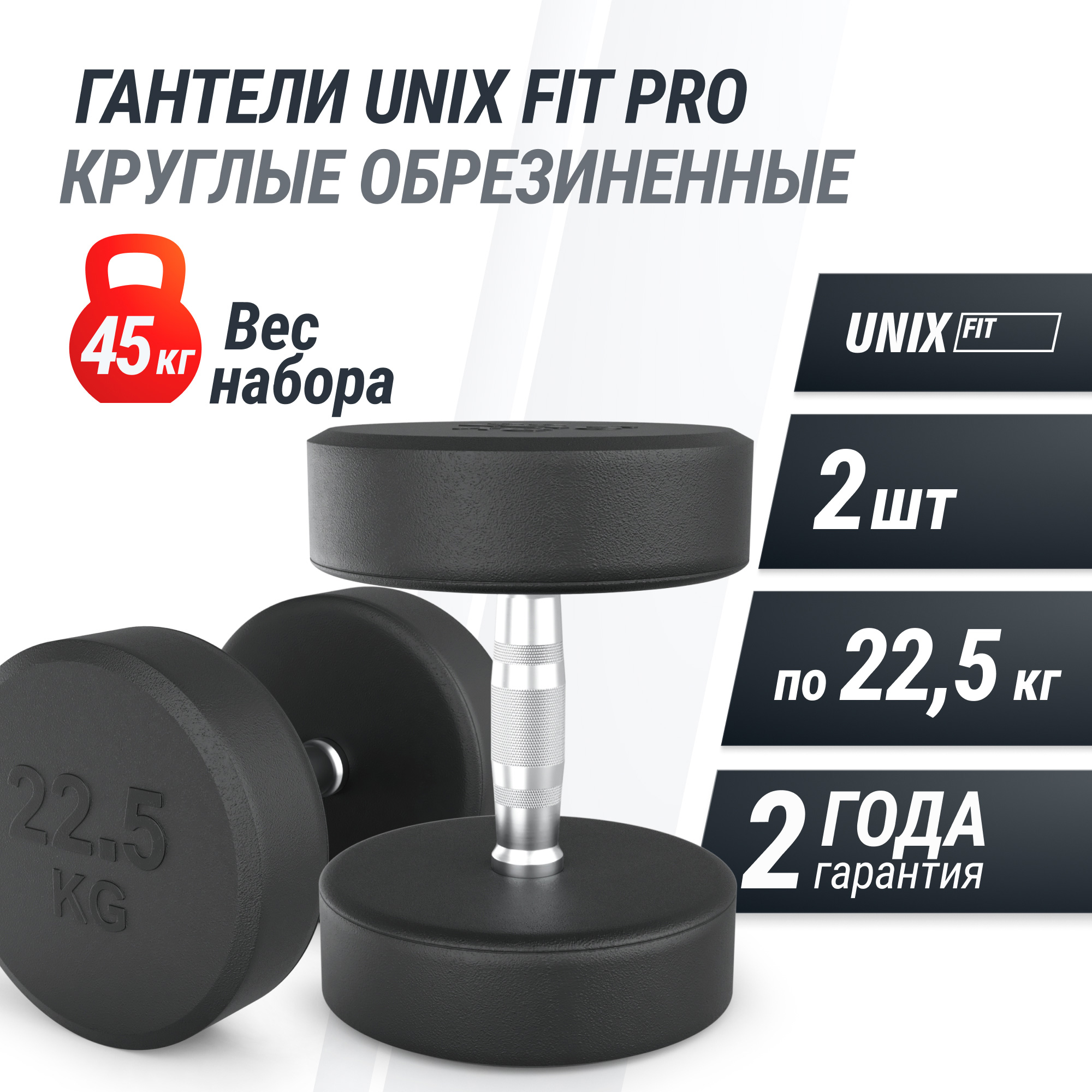 Гантель круглая обрезиненная 22,5 кг UnixFit PRO DBRND22_5PBKx2 2 шт 2000_2000