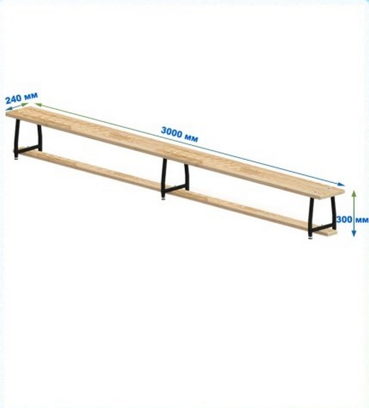 Скамейка гимнастическая 3000мм (щит.сосна) ножки метал с РО Dinamika 723_800