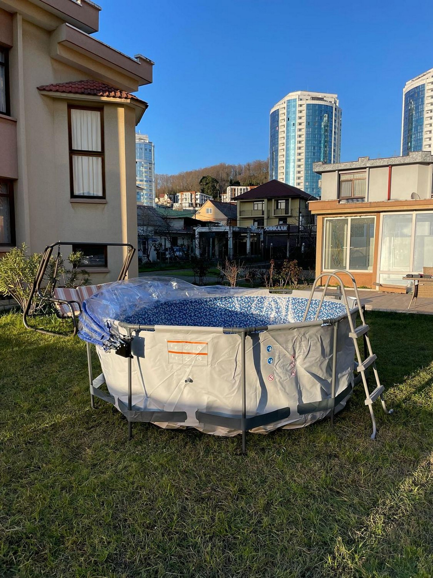 Круглый купольный тент Pool Tent на бассейн d457см PT457-G серый 1500_2000