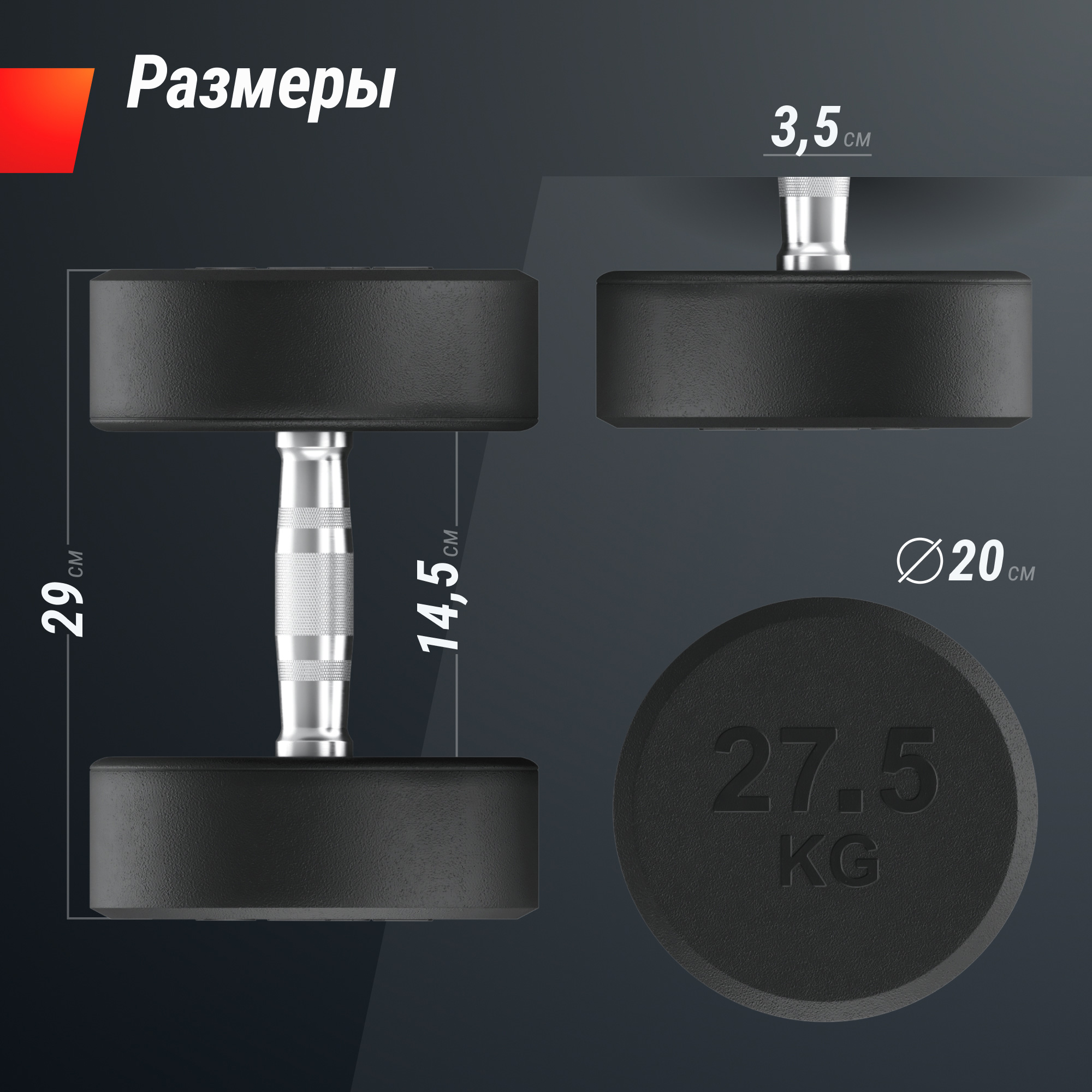 Гантель круглая обрезиненная 27,5 кг UnixFit PRO DBRND27_5PBKx2 2 шт 2000_2000